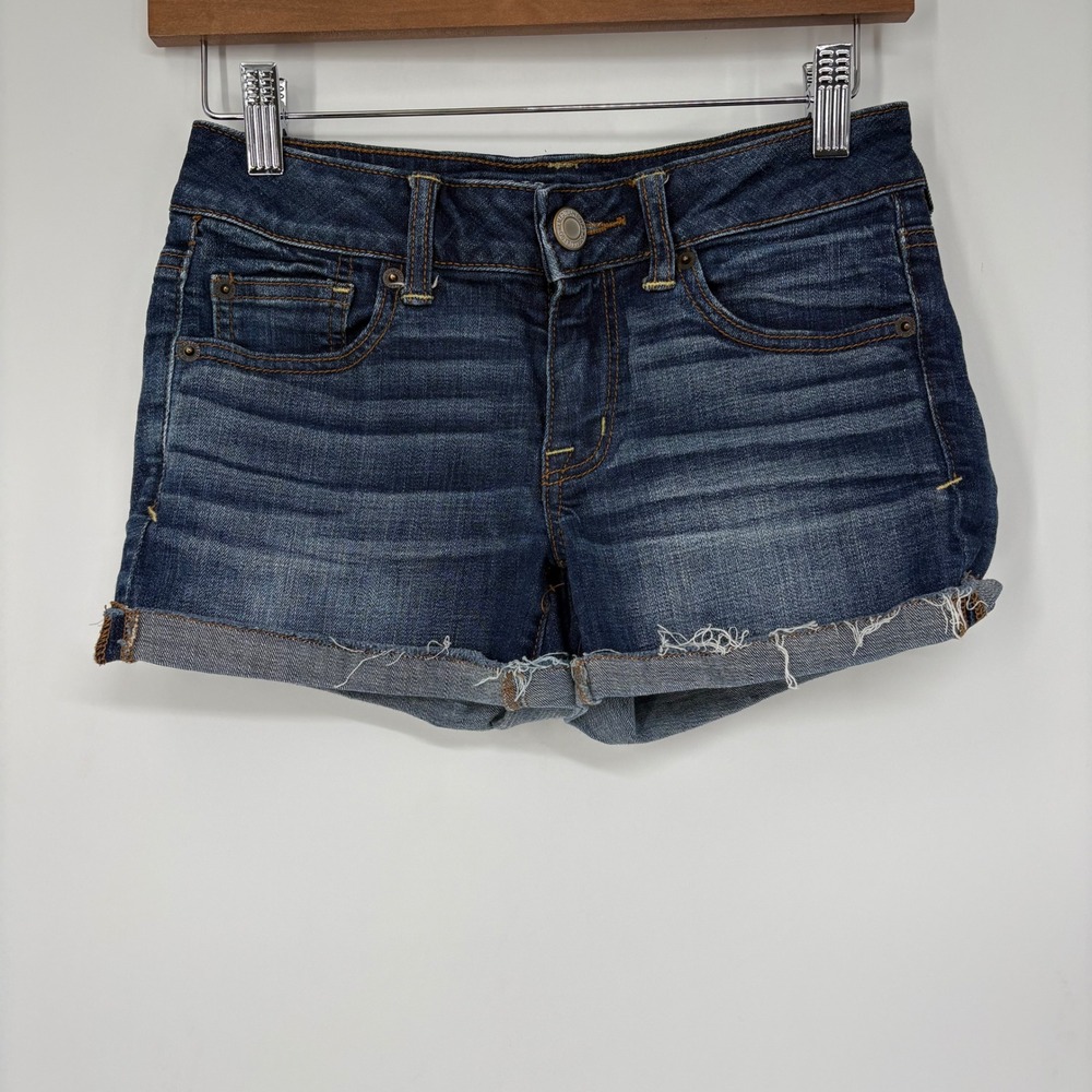 American Eagle Super Stretch Dark Wash‎ Denim Micro Shorts 2 Low Rise Cuffed